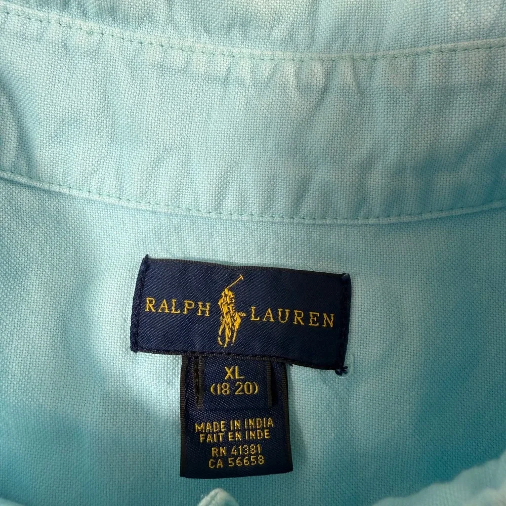 Ralph Lauren Button Down Oxford Shirt Boys 18-20 XL Light Blue Cotton Pony EUC